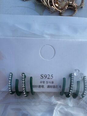 Green Rhinestone Hoop Earrings - S925 Sparkle